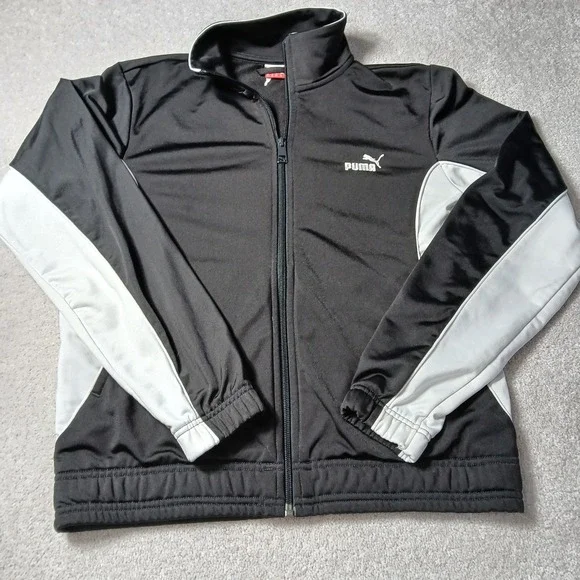 Womens Puma Long Sleeve Athletic Coat Small Black & White Old School Full Zip - Picture 2 of 13